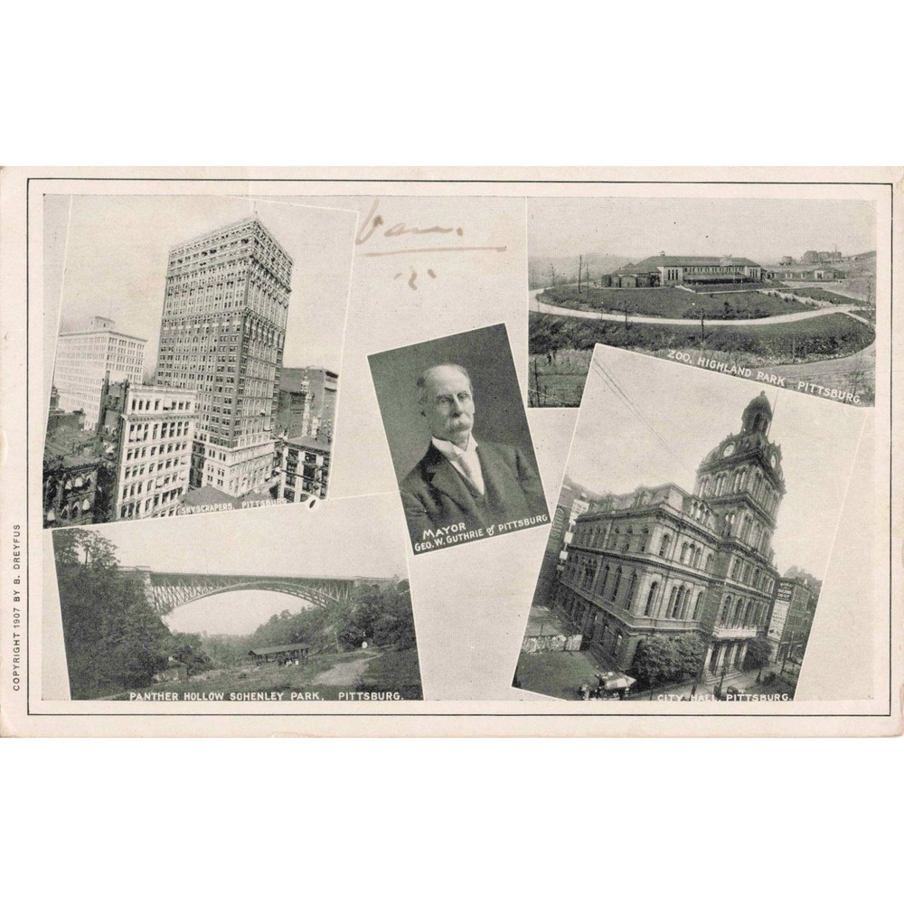 Vintage 1907 Pittsburgh Postcard Mayor Guthrie City Hall Highland Park Zoo PA - Picture 1 of 2